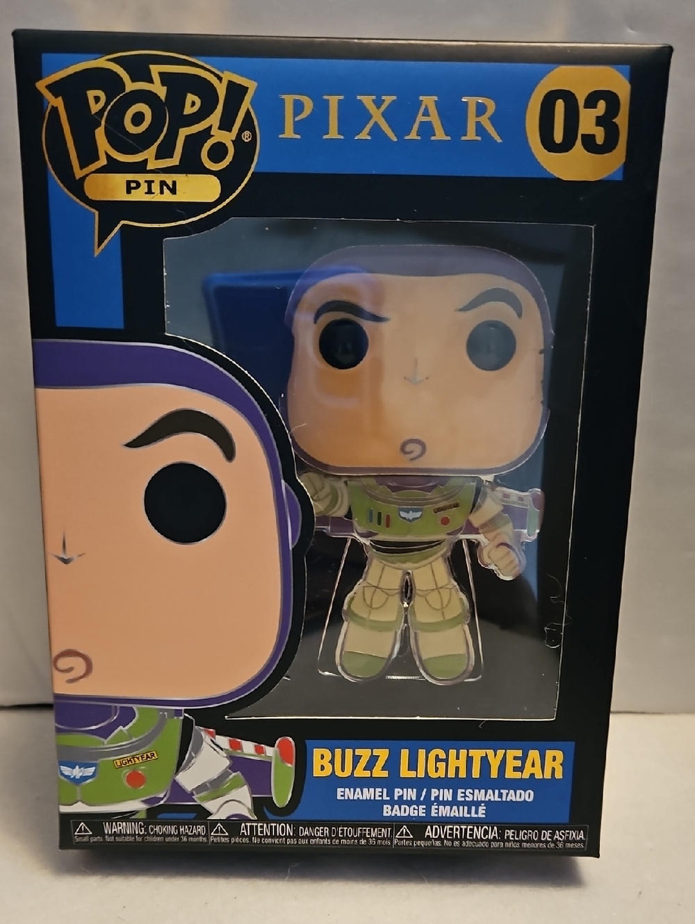 Funko Pixar Buzz Lightyear Enamel Pin, In Box, Slight Edge Wear On Box